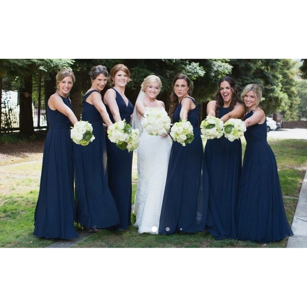 Vivian Dessy Diamond Creations Navy‎ Long Pencil Dress Bridesmaid Gown Sz 12